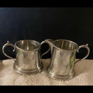 VINTAGE FINE ENGLISH PEWTER SUGAR AND CREAMER SET MADE IN SHEFFIELD ENGLAND